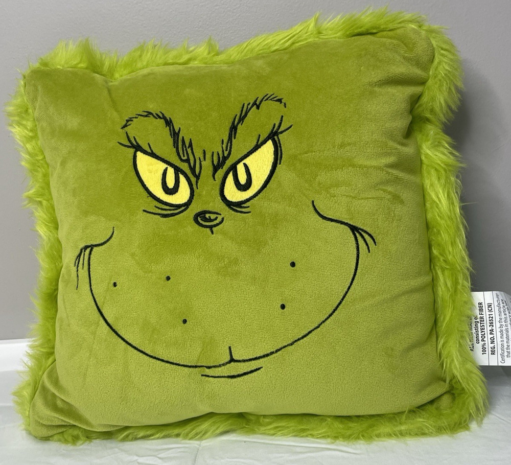 Dr. Seuss The Grinch 16x16 Green Faux Fur Christmas Throw Pillow Ruz 2024
